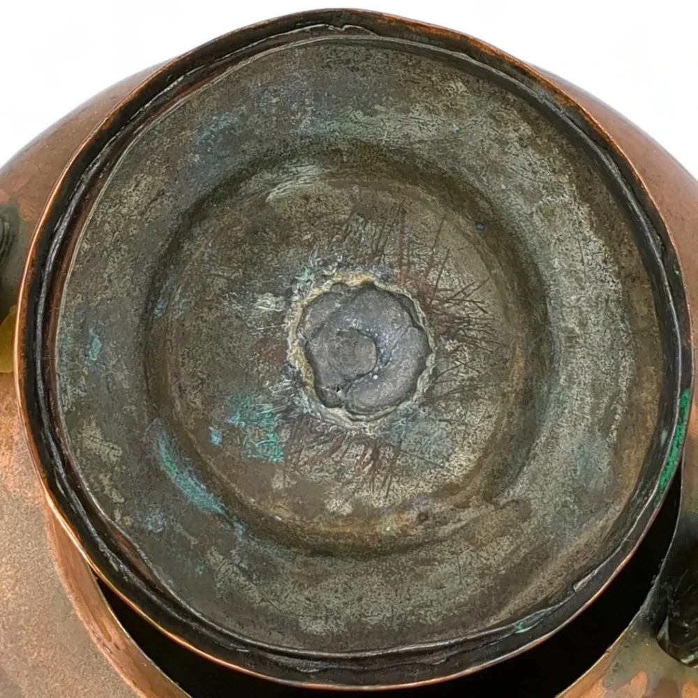 Dovetail Copper Tea Kettle Cramp Seam Antique Copper Handle Marked 4 Coppersmith